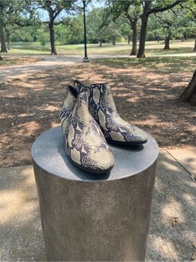 Sam Edelman Snake-Print Ankle Boots in Beige and Black